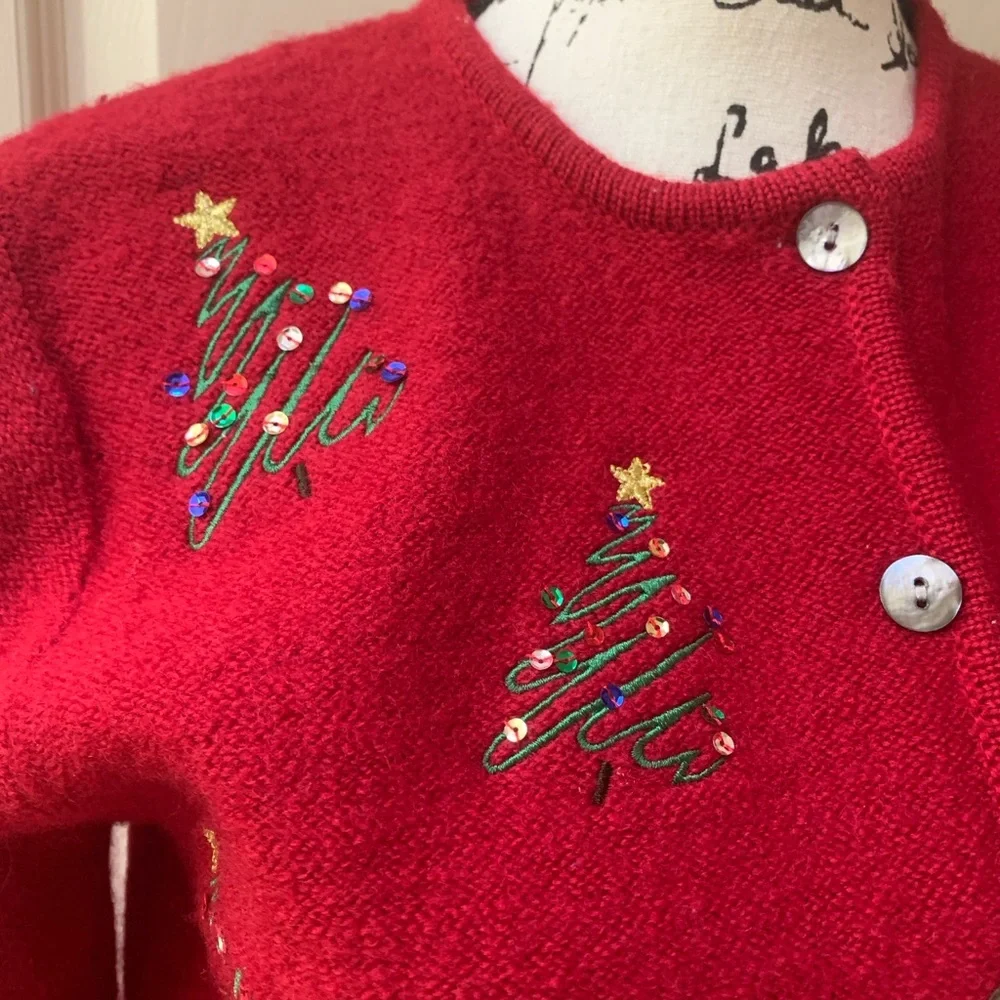 Vintage Karen Scott Festive Red Christmas Cardigan